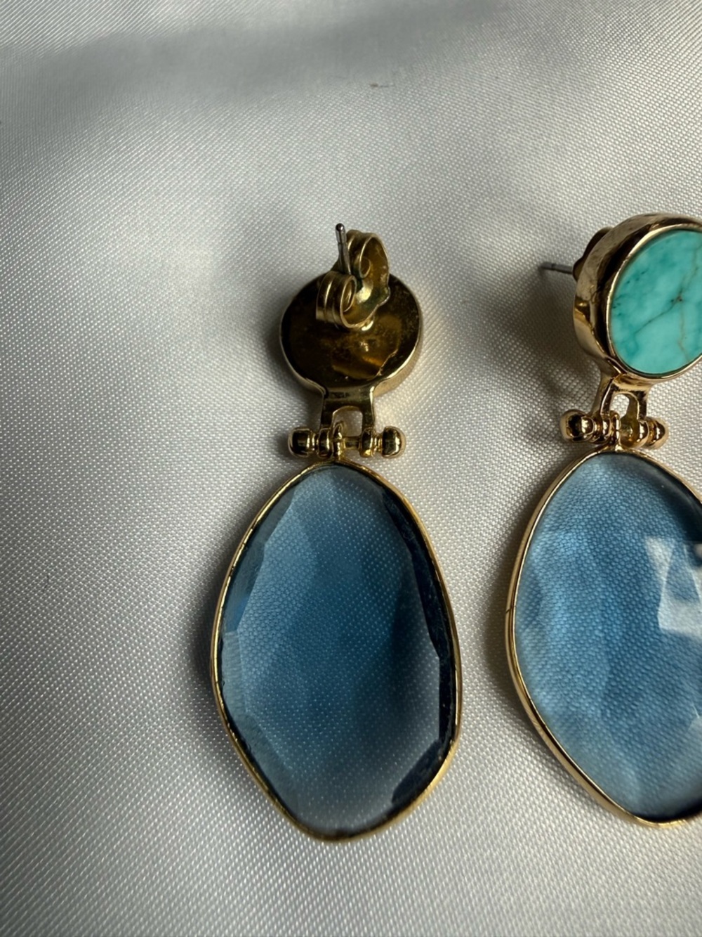 Gold-Plated Blue Gemstone Drop Earrings